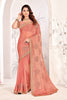 Peach Pink Silk Saree with Embroidered Motifs and Golden Lace Border - Mangaldeep NX