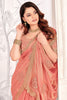 Peach Pink Silk Saree with Embroidered Motifs and Golden Lace Border - Mangaldeep NX