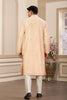 Peach Sequin Embroidered Silk Kurta Pajama Set for Men - Mangaldeep NX