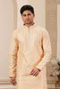 Peach Sequin Embroidered Silk Kurta Pajama Set for Men - Mangaldeep NX