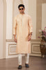 Peach Sequin Embroidered Silk Kurta Pajama Set for Men - Mangaldeep NX