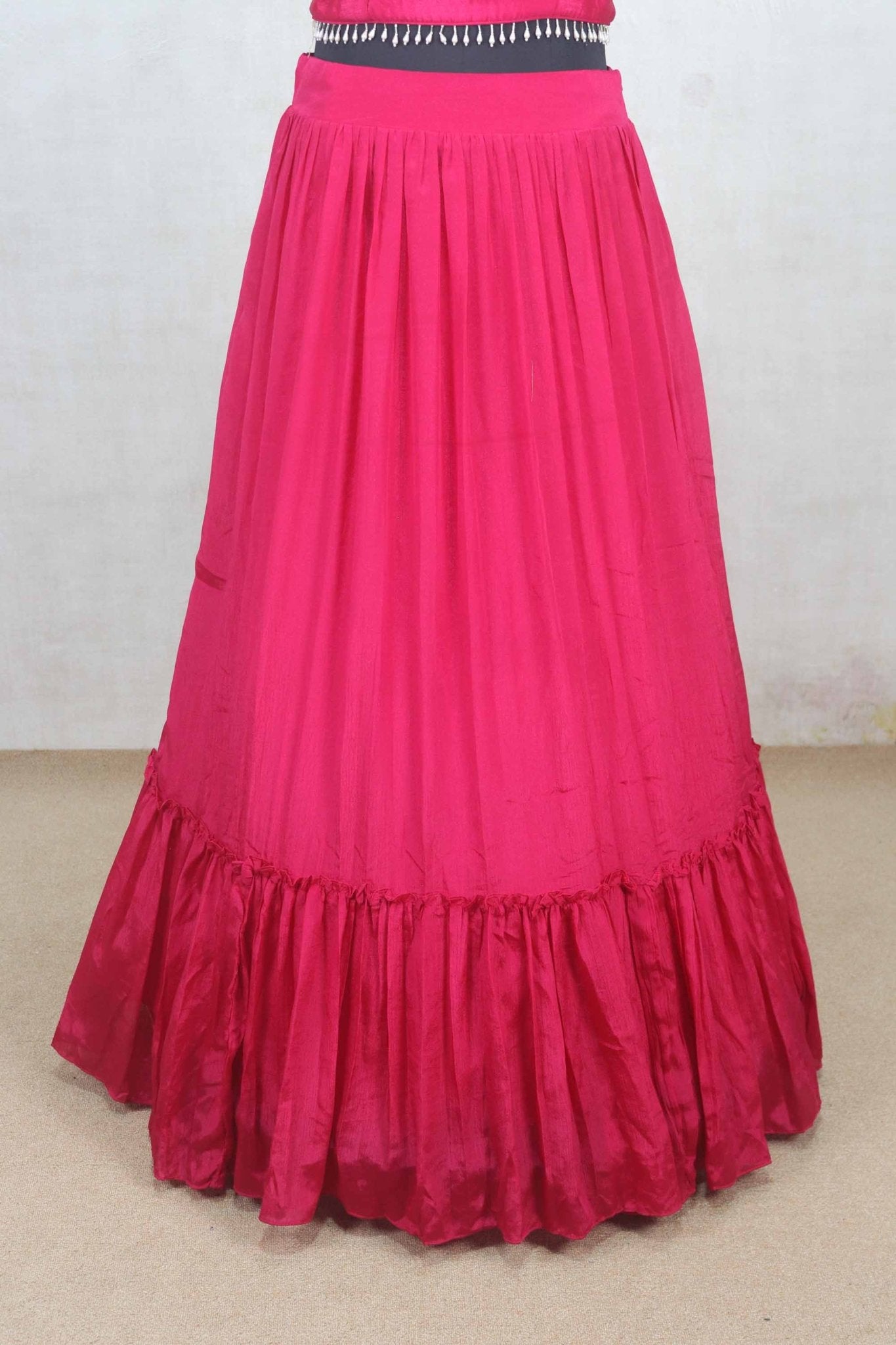 Pink Embroidered Crop Top Lehenga Set with Jacket - Mangaldeep NX