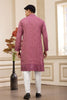 Pink Embroidered Kurta with White Churidar Pants for Men - Mangaldeep NX