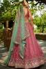 Pink Embroidered Silk Lehenga Choli with Mint Green Net Dupatta - Mangaldeep NX