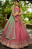 Pink Embroidered Silk Lehenga Choli with Mint Green Net Dupatta - Mangaldeep NX