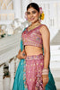 Pink Embroidered Silk Lehenga Choli with Multicolor Thread Work and Teal Dupatta - Mangaldeep NX