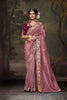 Pink Embroidered Silk Saree with Sequin Border and Wine Blouse - Mangaldeep NX