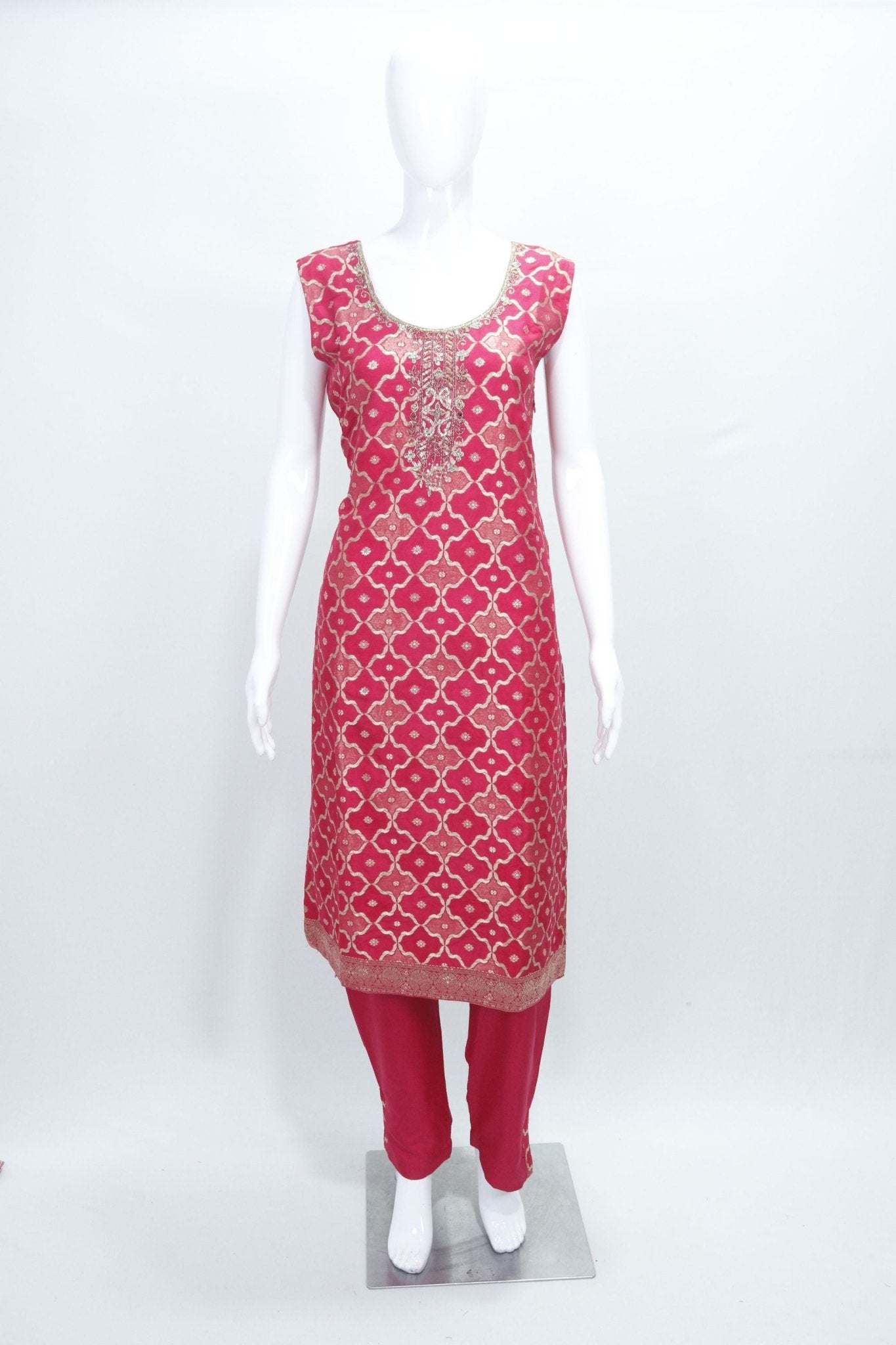 Pink Embroidered Straight Salwar Suit with Matching Dupatta - Mangaldeep NX