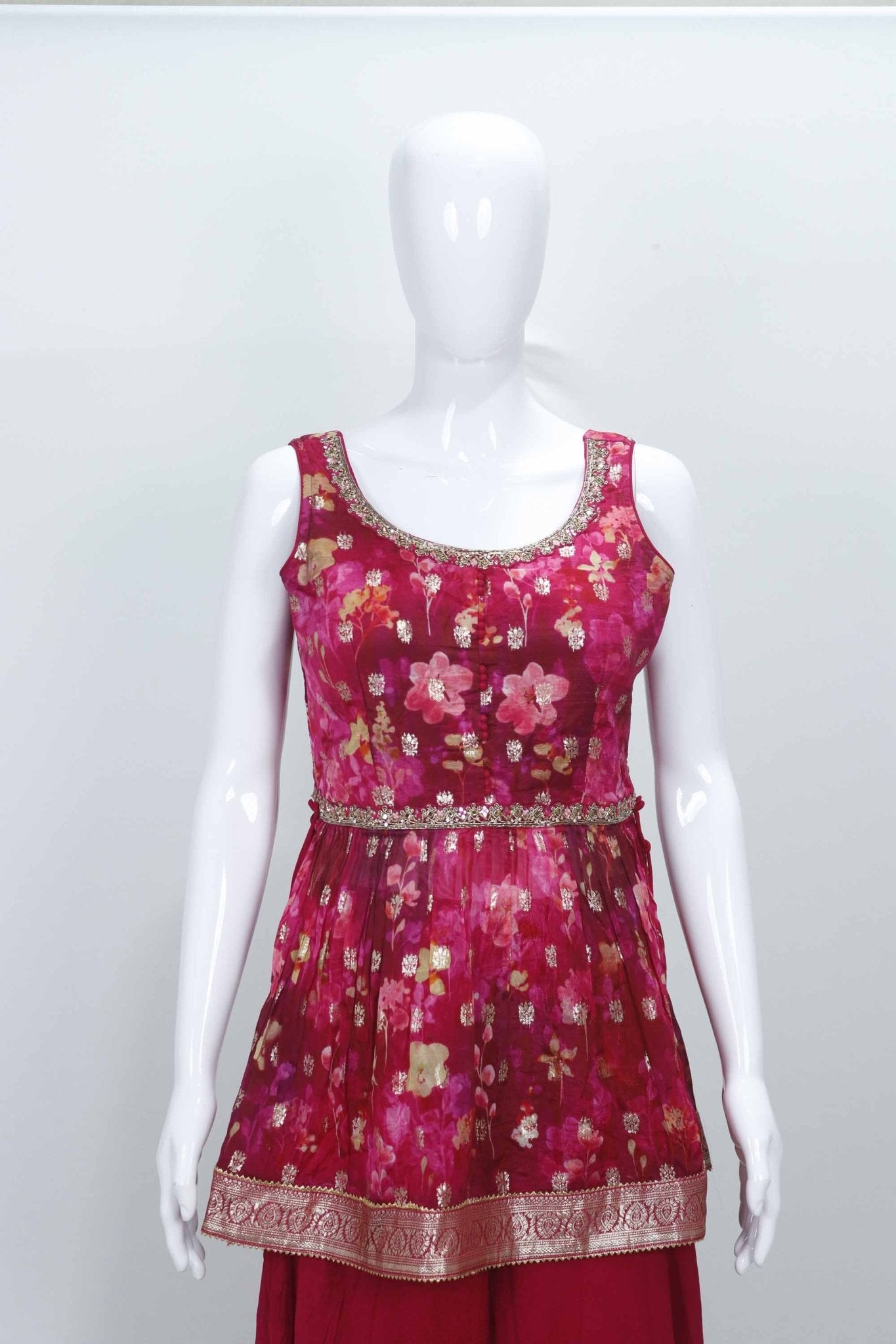 Pink Floral Printed Georgette Sharara Set with Dupatta for Party Wear - Mangaldeep NX