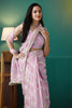 Pink Organza Saree with Gold Leaf Vine Print and Sequin Lace Border - Mangaldeep NX
