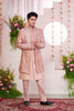 Pink Silk Kurta Set with Light Gold Brocade Patterned Indo - Western Jacket for Men - Mangaldeep NX
