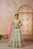 Pista Green Embroidered Lehenga Choli with Pink Dupatta - Mangaldeep NX