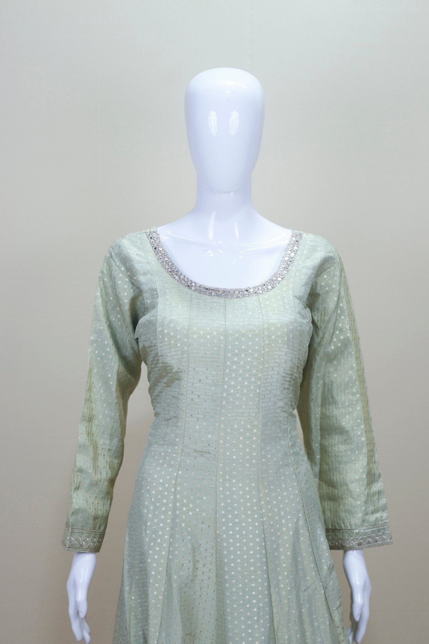 Pistachio Green Chikankari Anarkali Suit with Floral Printed Dupatta - Mangaldeep NX