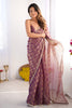 Purple and Gold Checkered Chiffon Silk Saree with Pearl Lace Border - Mangaldeep NX
