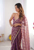 Purple and Gold Checkered Chiffon Silk Saree with Pearl Lace Border - Mangaldeep NX