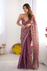 Purple and Gold Checkered Chiffon Silk Saree with Pearl Lace Border - Mangaldeep NX