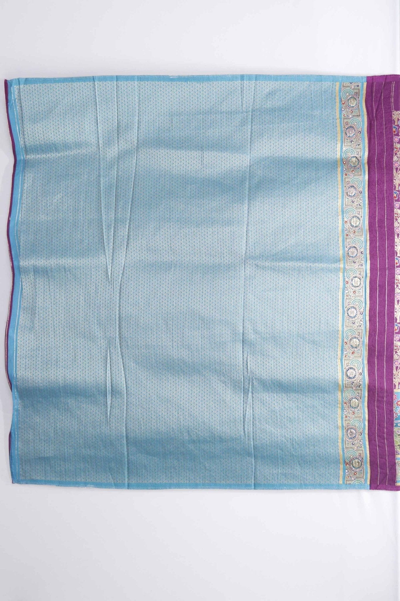 Purple and Teal Digital Printed Pashmina Silk Saree with Traditional Motifs and Tassel Accents - Mangaldeep NX