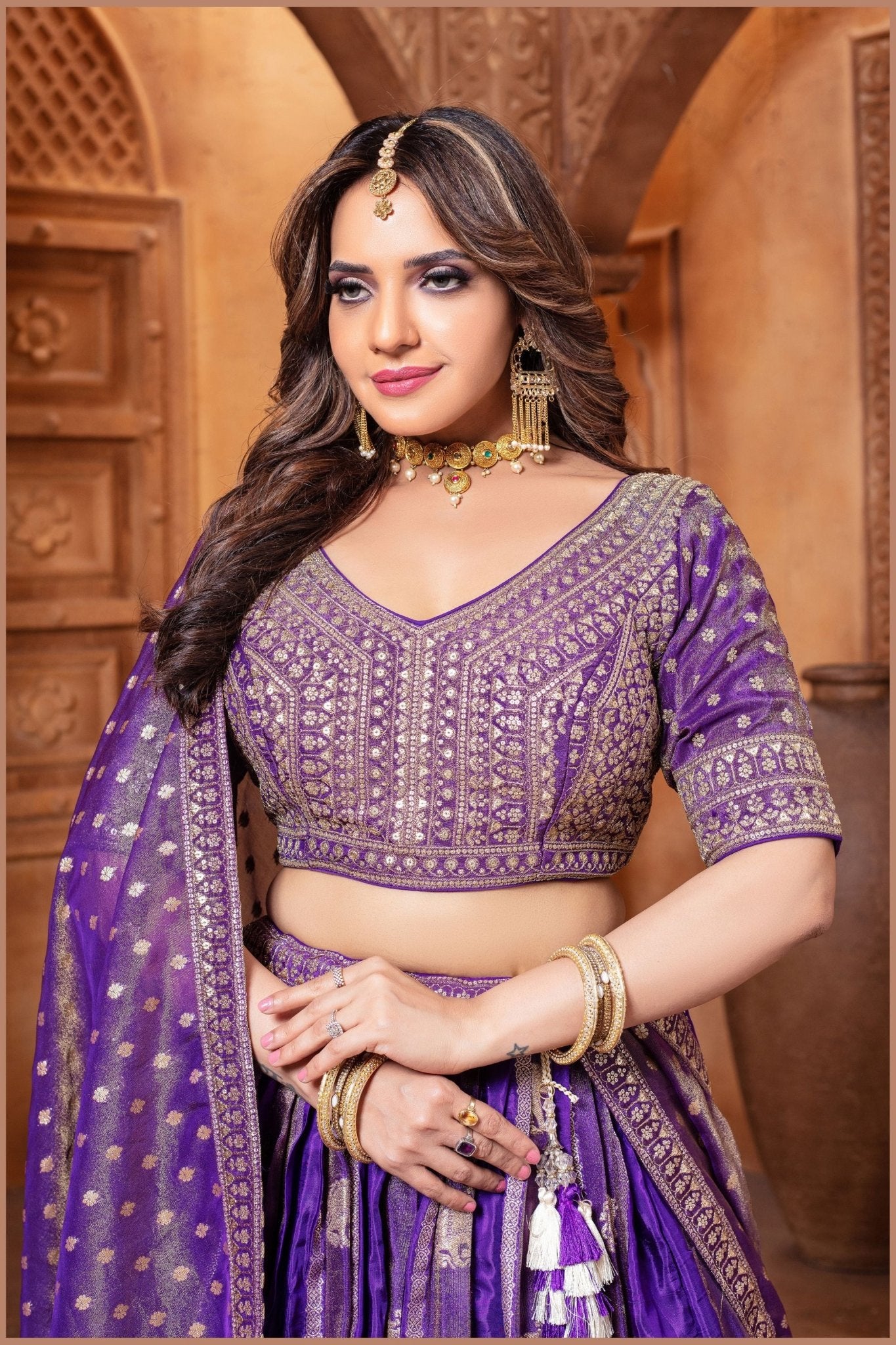 Purple Banarasi Silk Lehenga Choli with Dupatta For Wedding - Mangaldeep NX