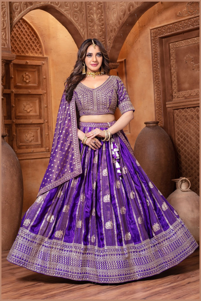 Purple Banarasi Silk Lehenga Choli with Dupatta For Wedding - Mangaldeep NX