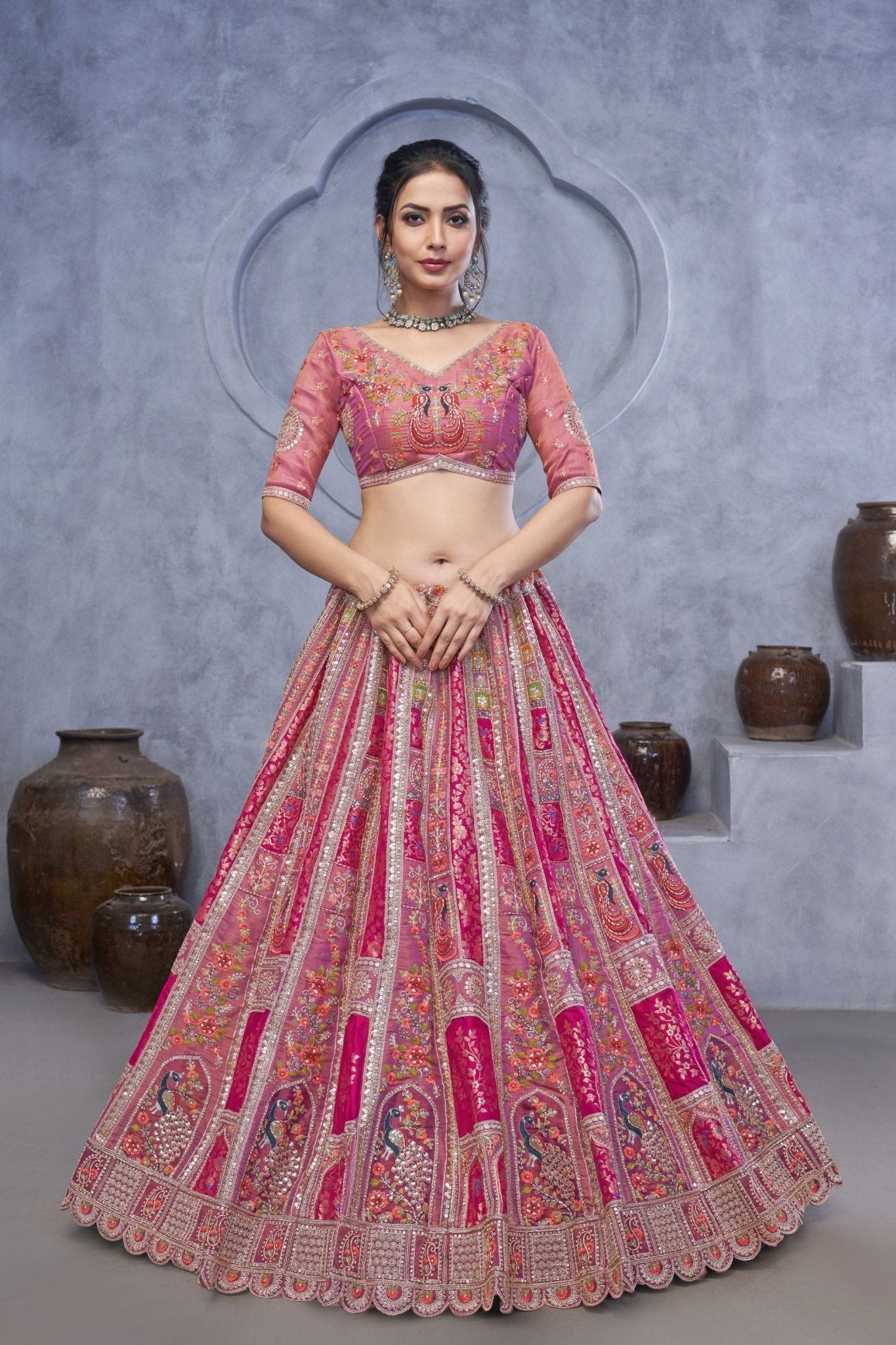 Purple Embroidered A - Line Lehenga Choli with Heavy Handwork and Peacock Motifs - Mangaldeep NX