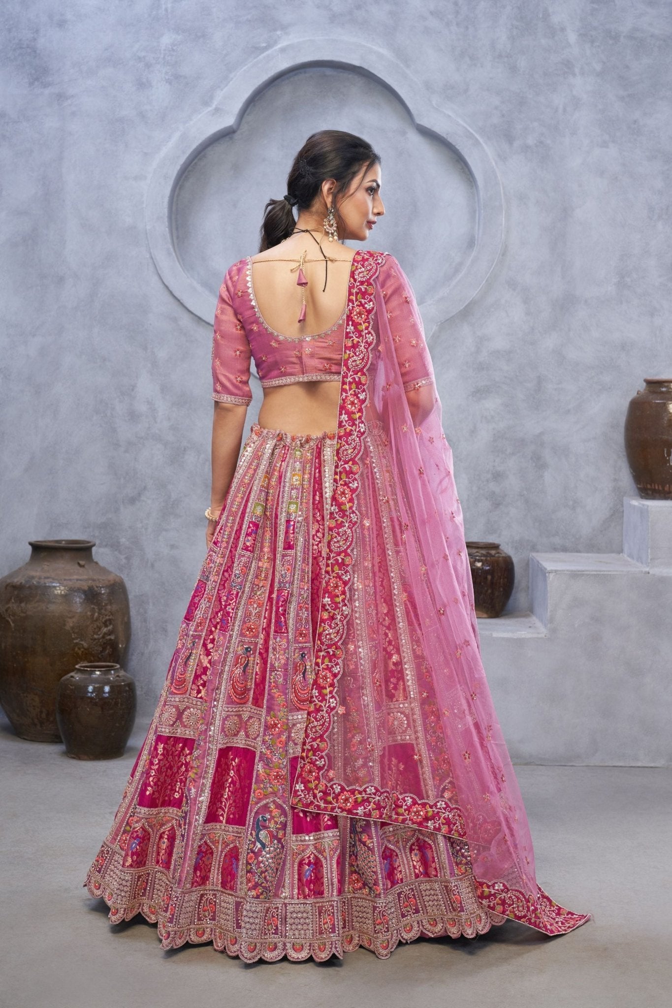 Purple Embroidered A - Line Lehenga Choli with Heavy Handwork and Peacock Motifs - Mangaldeep NX