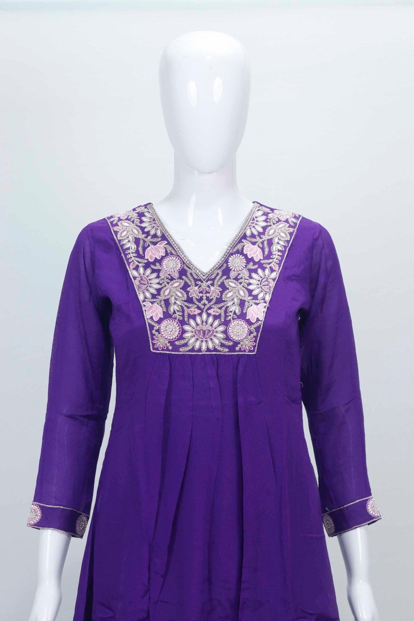 Purple Embroidered Cotton Straight Suit Set with Printed Dupatta - Mangaldeep NX