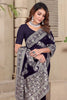 Purple Embroidered Georgette Saree with Silver Floral Thread Work and Matching Blouse Piece - Mangaldeep NX