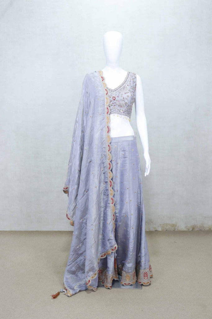 Purple Embroidered Lehenga Choli Set with Designer Dupatta and Tassel Detailing - Mangaldeep NX