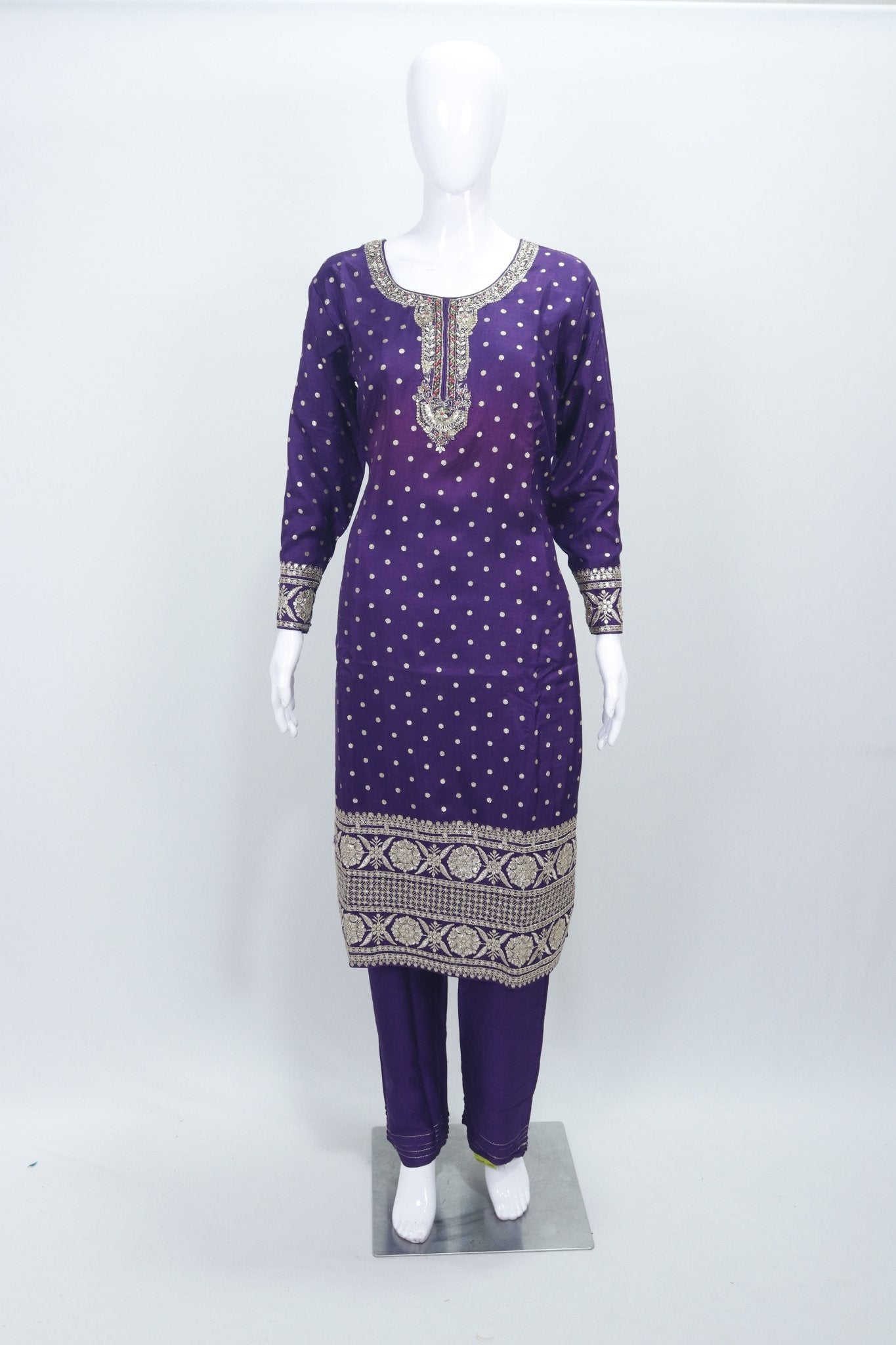 Purple Embroidered Salwar Suit with Floral Printed Dupatta for Women Festive Ethnic Wear - Mangaldeep NX