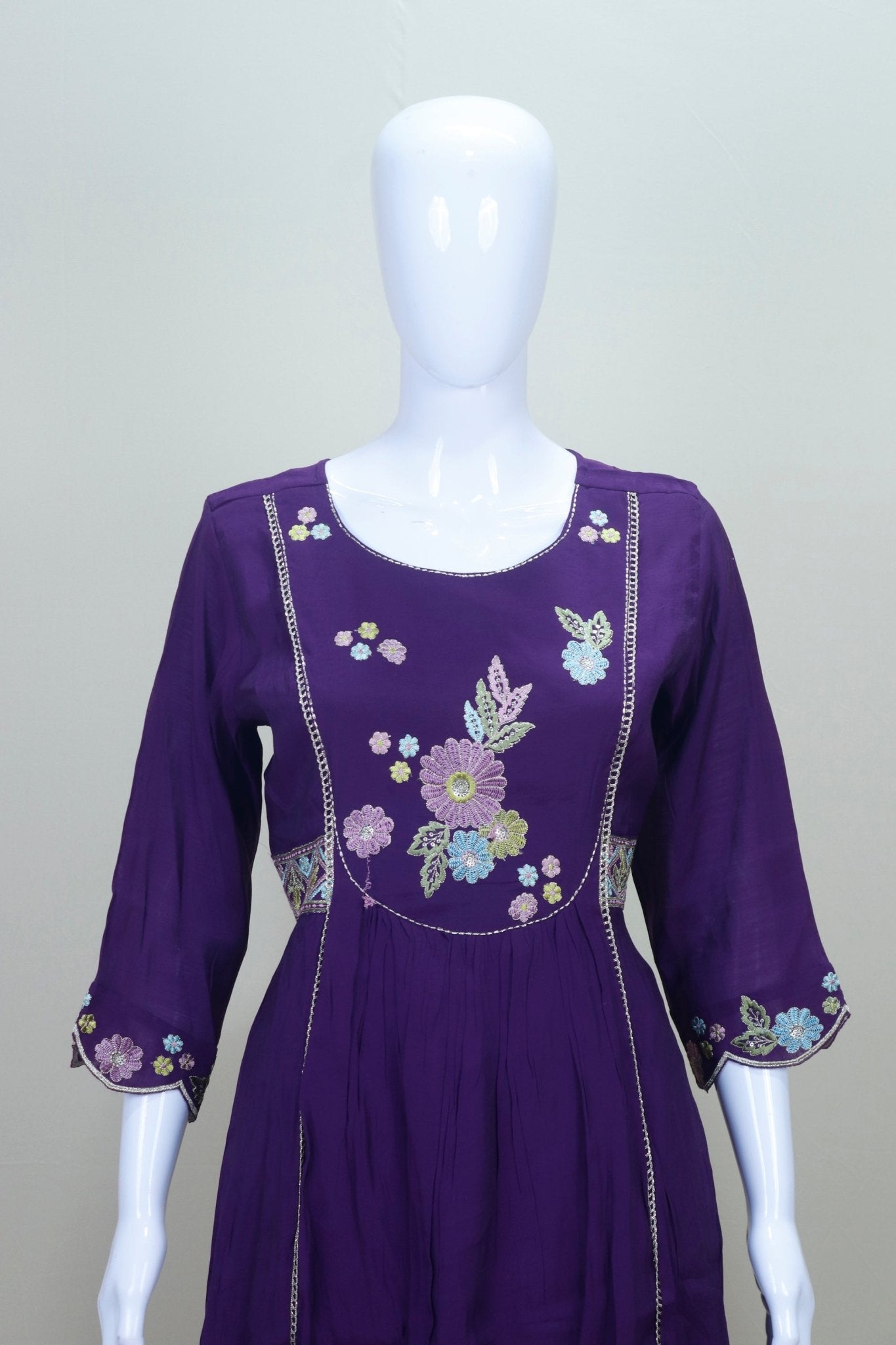 Purple Floral Embroidered Georgette Kurta Set with Sharara and Dupatta Festive Wear Ethnic Suit - Mangaldeep NX
