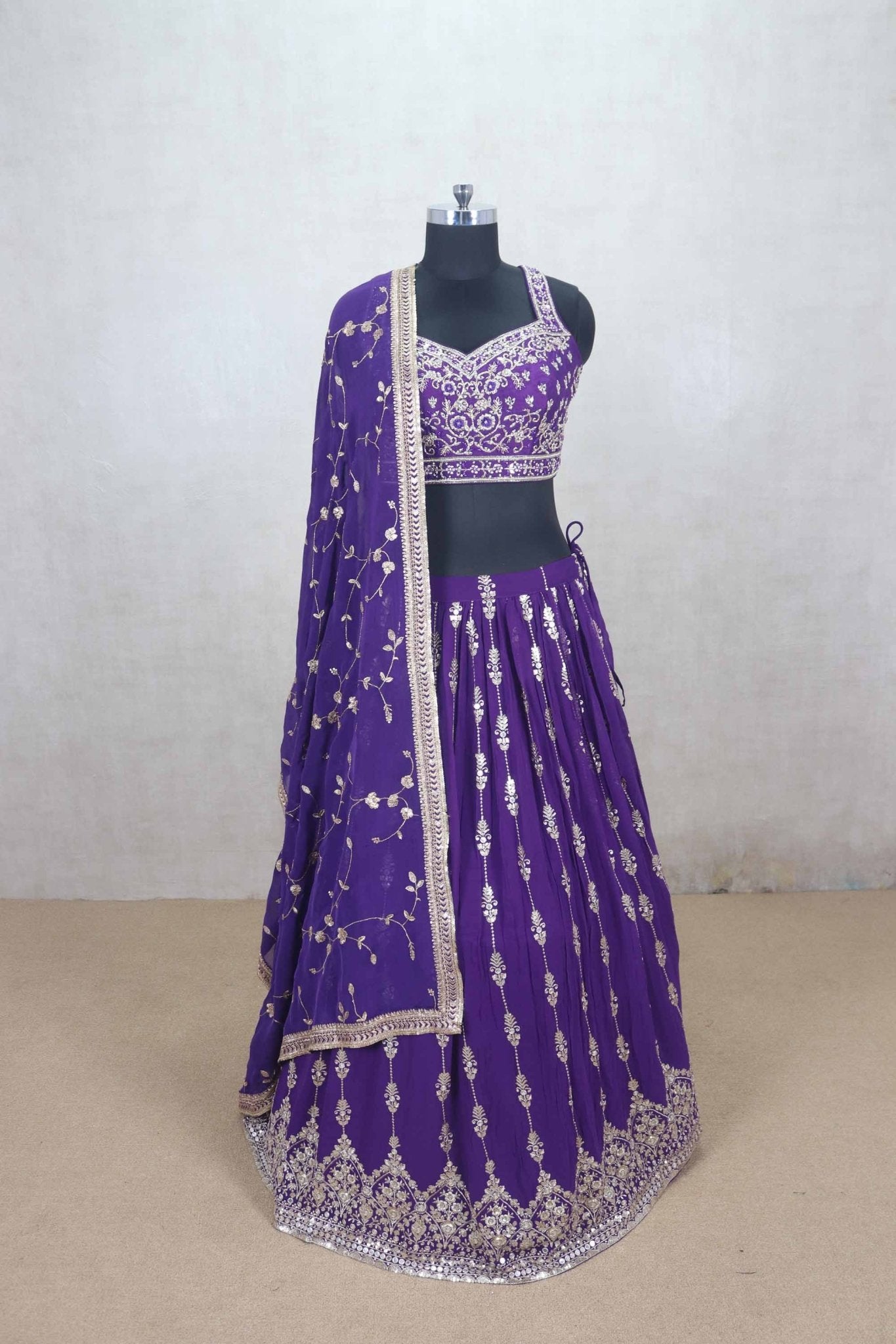 Purple Georgette Embroidered Wedding Lehenga Choli - Mangaldeep NX