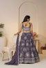 Purple Thread Embroidered Lehenga Choli with Mirror Work and Floral Motif Dupatta - Mangaldeep NX
