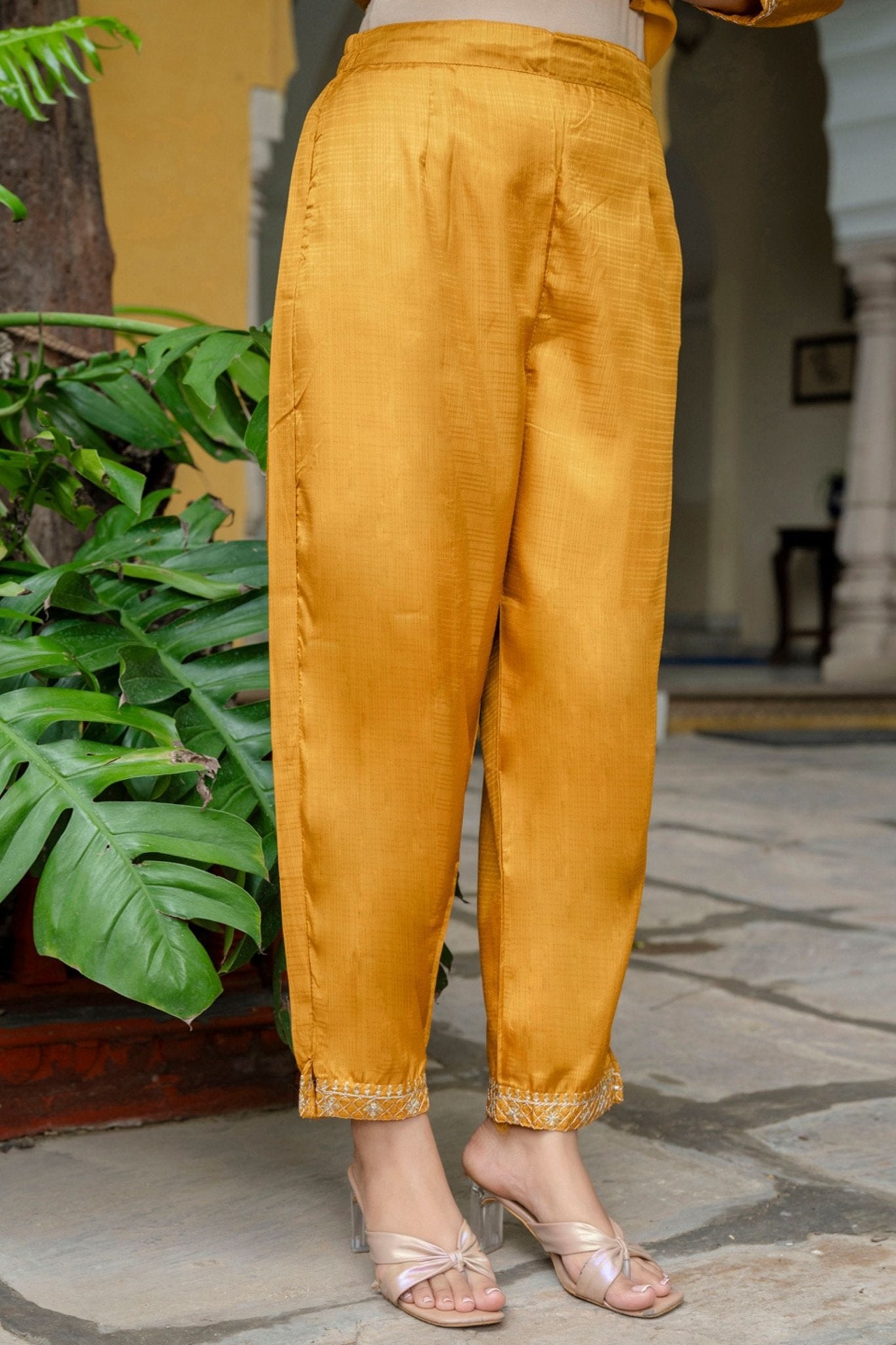 Radiant Mustard Yellow Embroidered Straight Suit Set - Mangaldeep NX