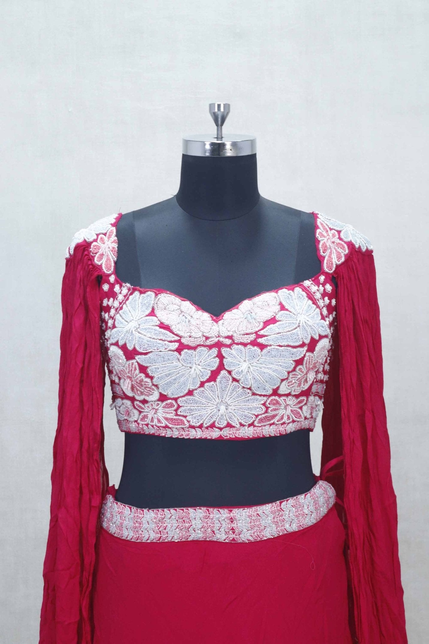 Rani Embroidered Lehenga Set with Crushed Dupatta and Sweetheart Neck Blouse - Mangaldeep NX