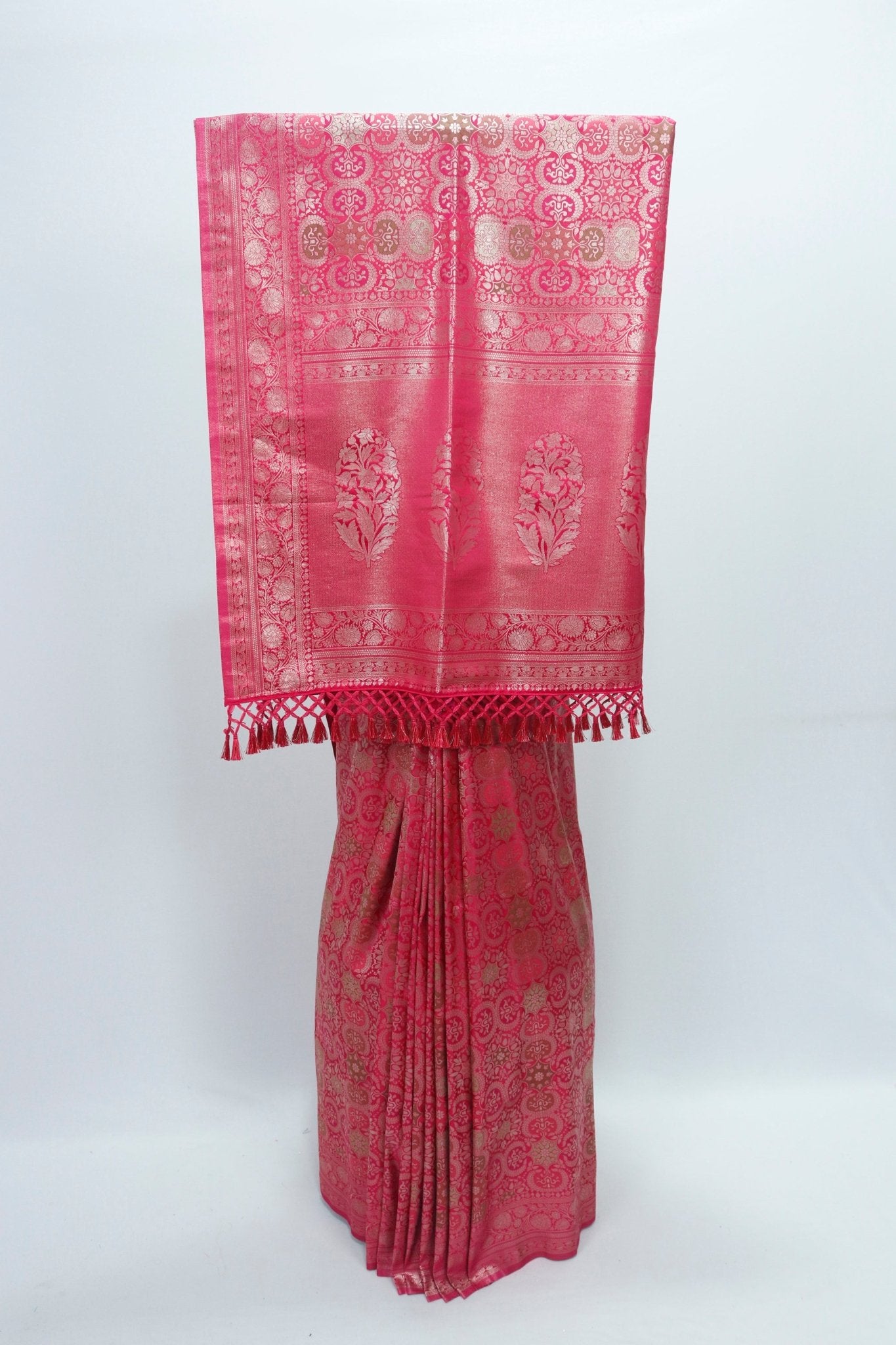 Rani Pink Banarasi Silk Saree with Intricate Gold Zari Weaving and Rich Pallu - Mangaldeep NX