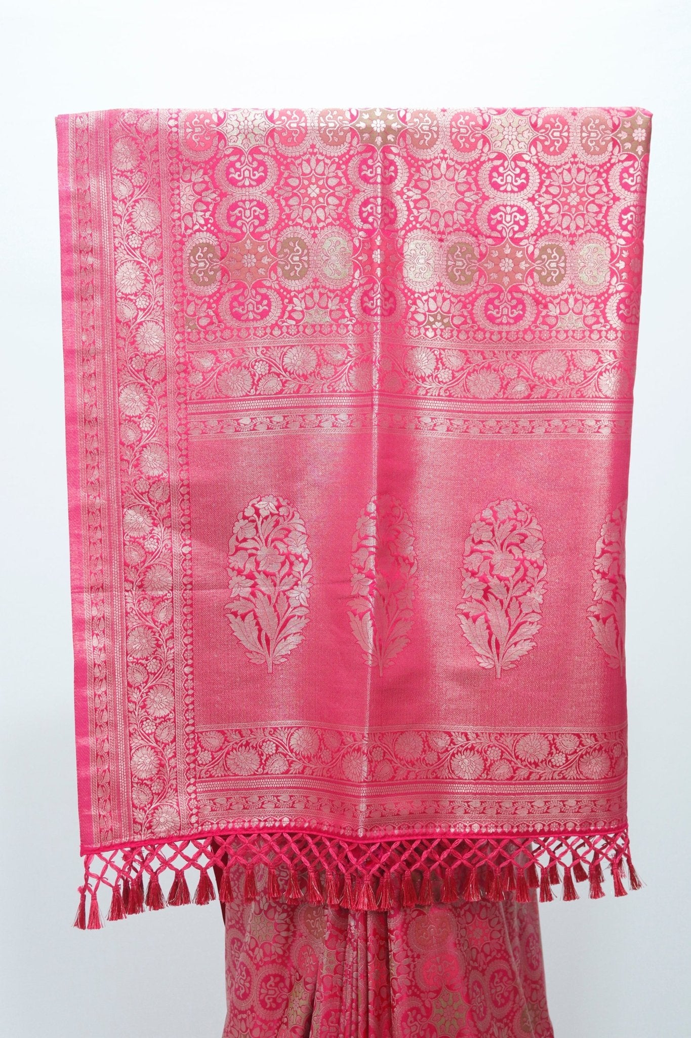 Rani Pink Banarasi Silk Saree with Intricate Gold Zari Weaving and Rich Pallu - Mangaldeep NX