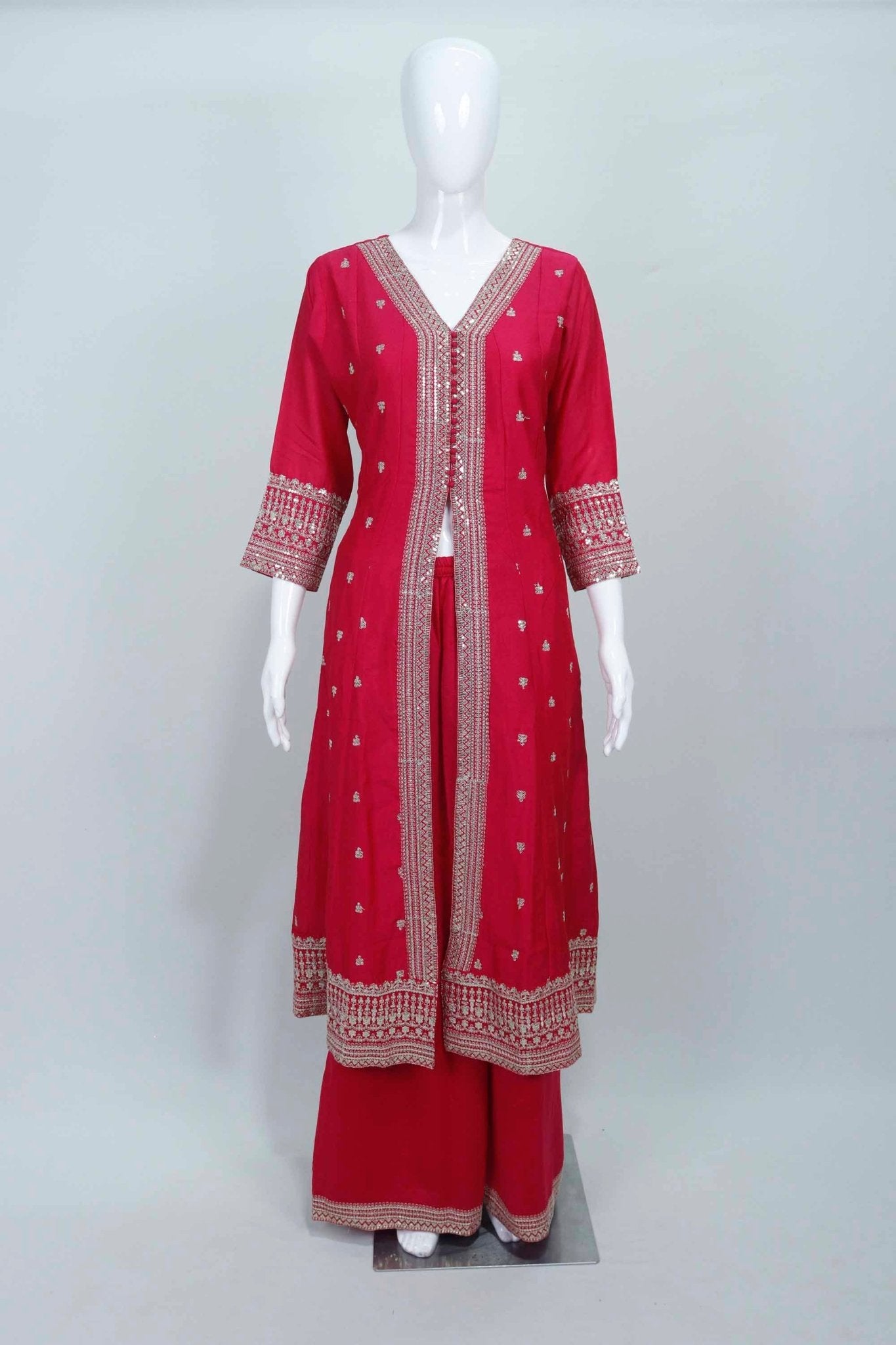 Rani Pink Embroidered Sharara Suit with Mirror and Zari Work Dupatta - Mangaldeep NX