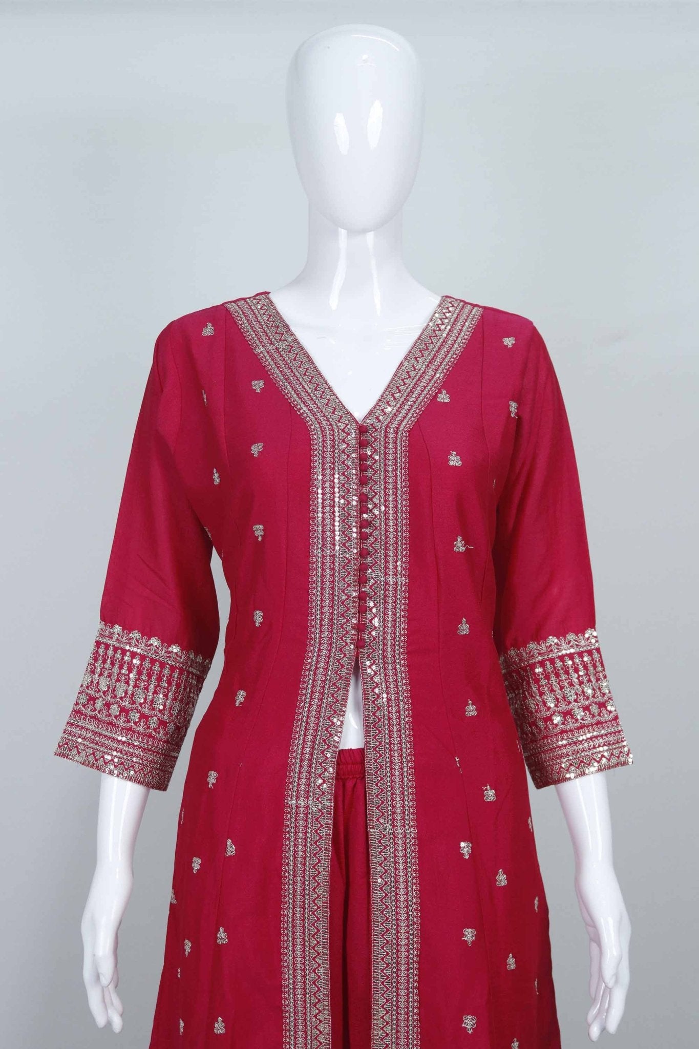 Rani Pink Embroidered Sharara Suit with Mirror and Zari Work Dupatta - Mangaldeep NX