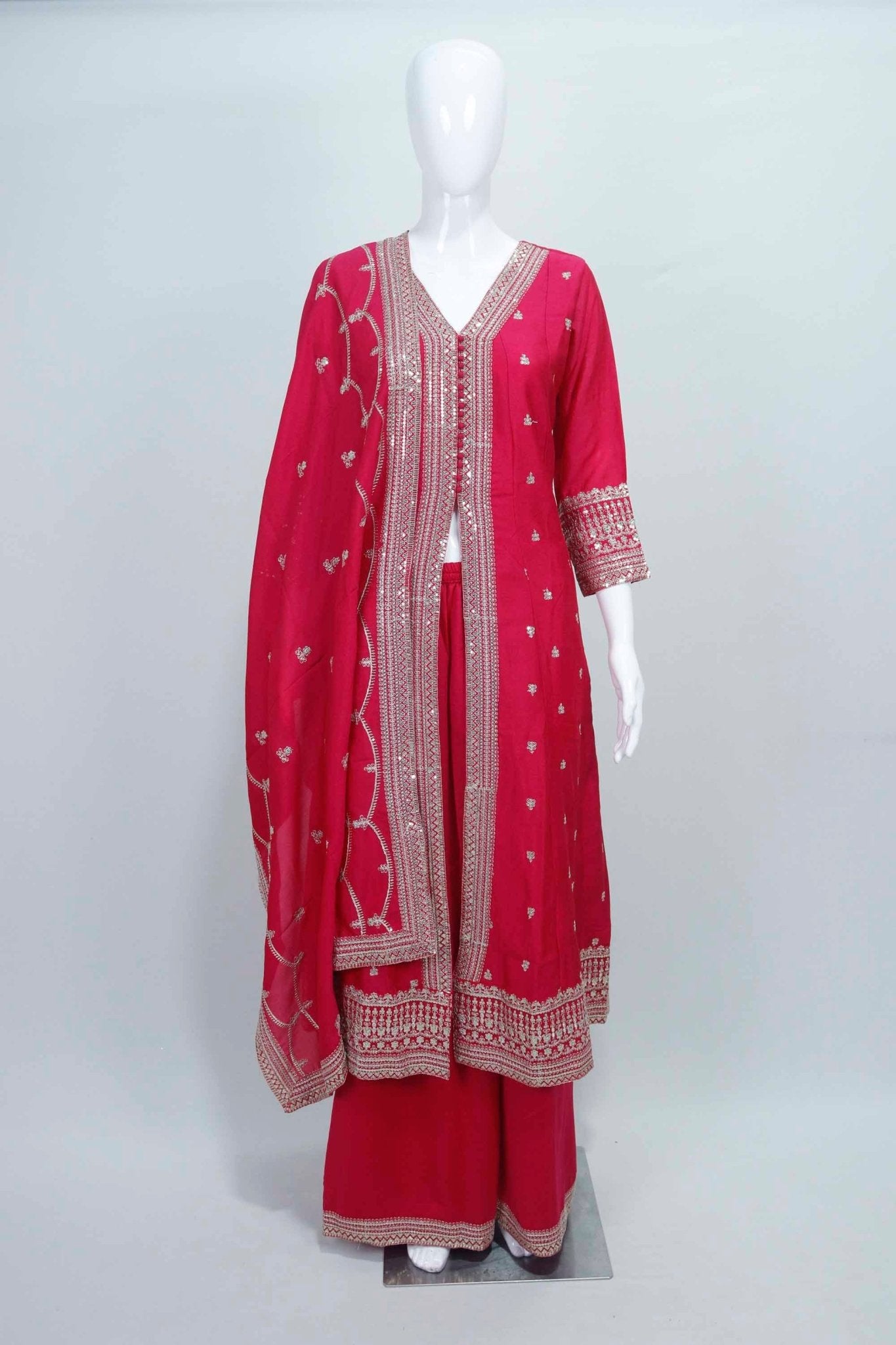 Rani Pink Embroidered Sharara Suit with Mirror and Zari Work Dupatta - Mangaldeep NX