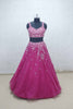 Rani Pink Net Embroidered Lehenga Choli with Sequin Floral Work and Sheer Dupatta - Mangaldeep NX