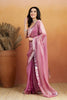 Rani Pink Satin Saree with Mirror Work Floral Border and Unstitched Blouse Piece - Mangaldeep NX