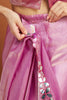 Rani Pink Satin Saree with Mirror Work Floral Border and Unstitched Blouse Piece - Mangaldeep NX