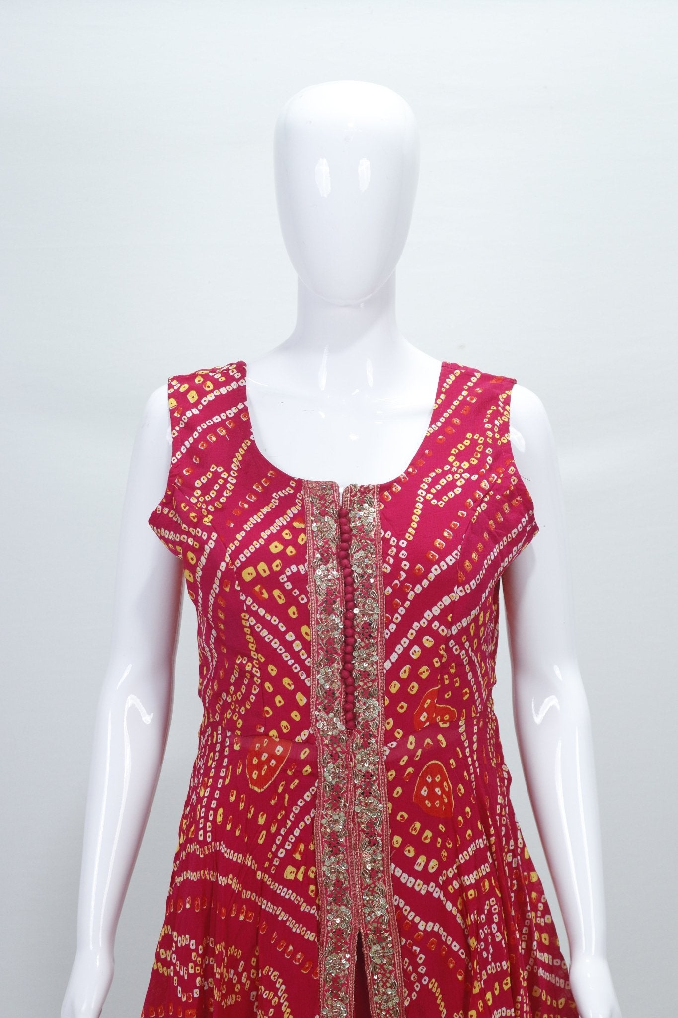 Red Bandhani Print Georgette Anarkali Suit Set with Dupatta Red Traditional Party Wear for Women - Mangaldeep NX