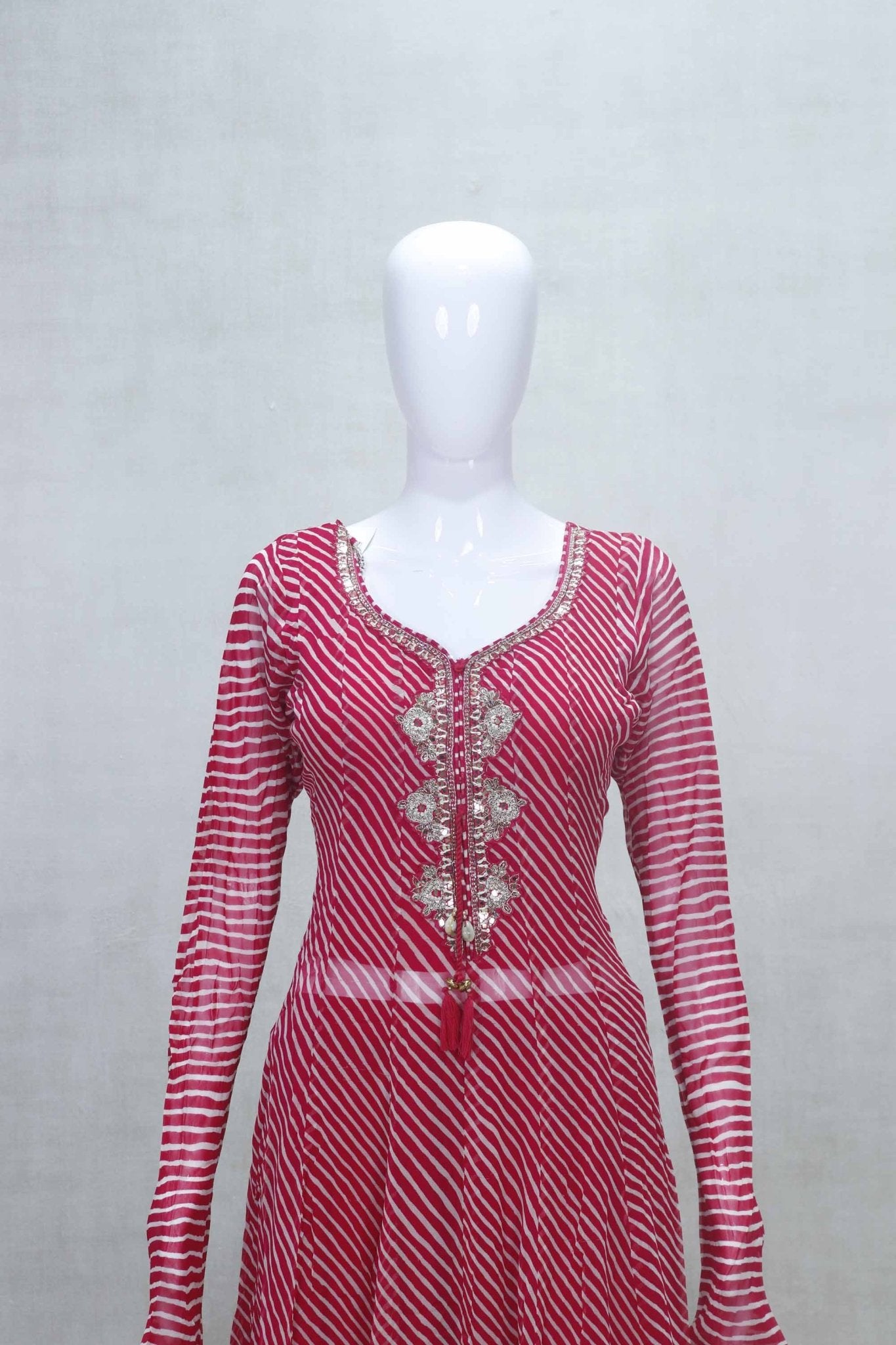 Red Bandhani Printed Kurta and Palazzo Set with Mirror Work and Dupatta for Festive Wear - Mangaldeep NX