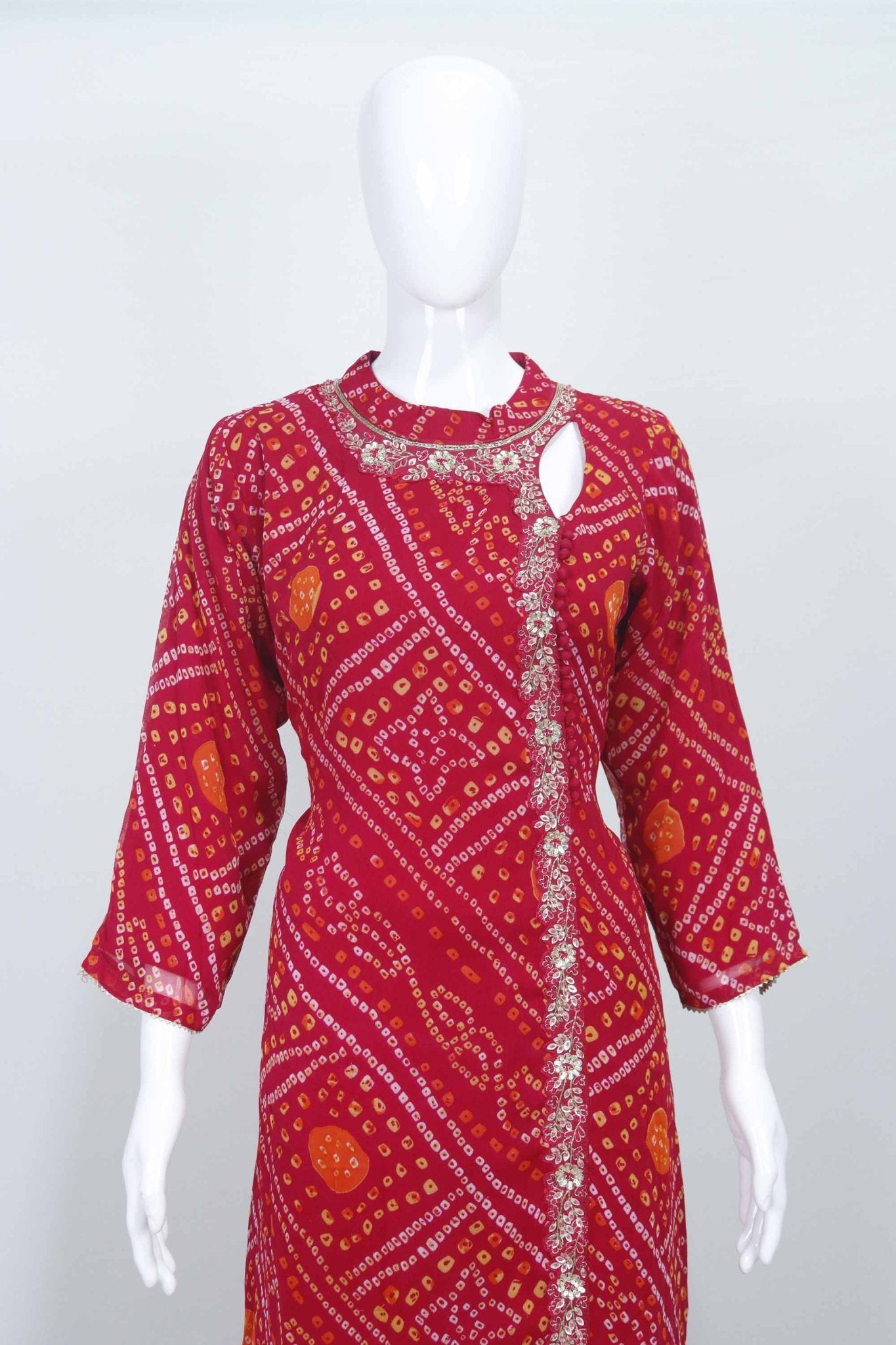 Red Bandhani Sharara Set for Women Dupatta Festive Ethnic Wear - Mangaldeep NX