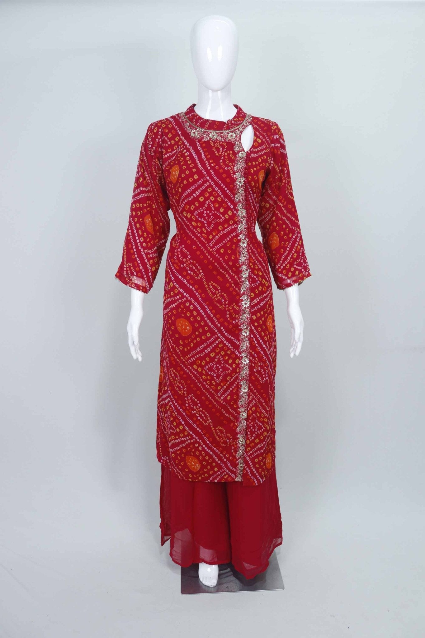 Red Bandhani Sharara Set for Women Dupatta Festive Ethnic Wear - Mangaldeep NX