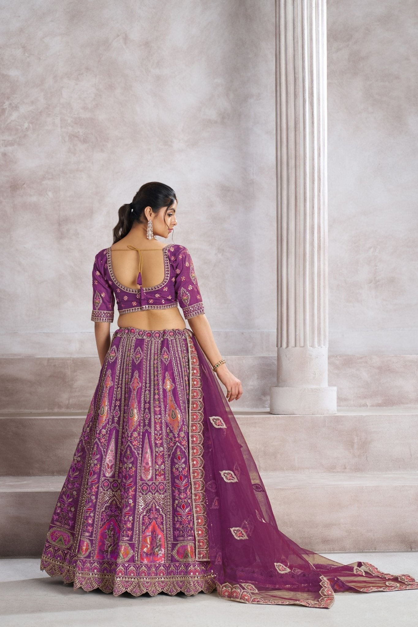 Regal Purple Embroidered Silk Lehenga Choli with Net Dupatta - Mangaldeep NX
