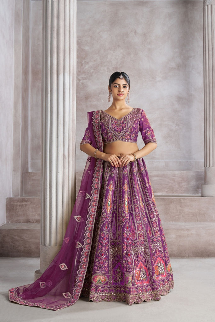 Regal Purple Embroidered Silk Lehenga Choli with Net Dupatta - Mangaldeep NX