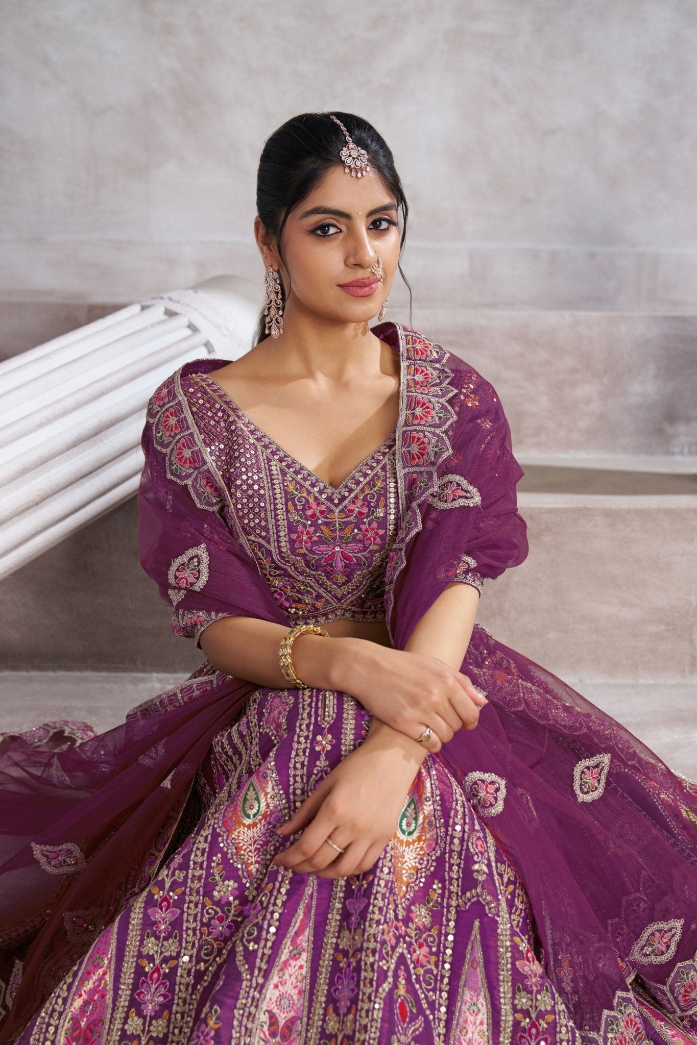 Regal Purple Embroidered Silk Lehenga Choli with Net Dupatta - Mangaldeep NX