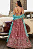 Rose Gold Embroidered Lehenga Choli with Floral Motifs and Aqua Blue Dupatta - Mangaldeep NX